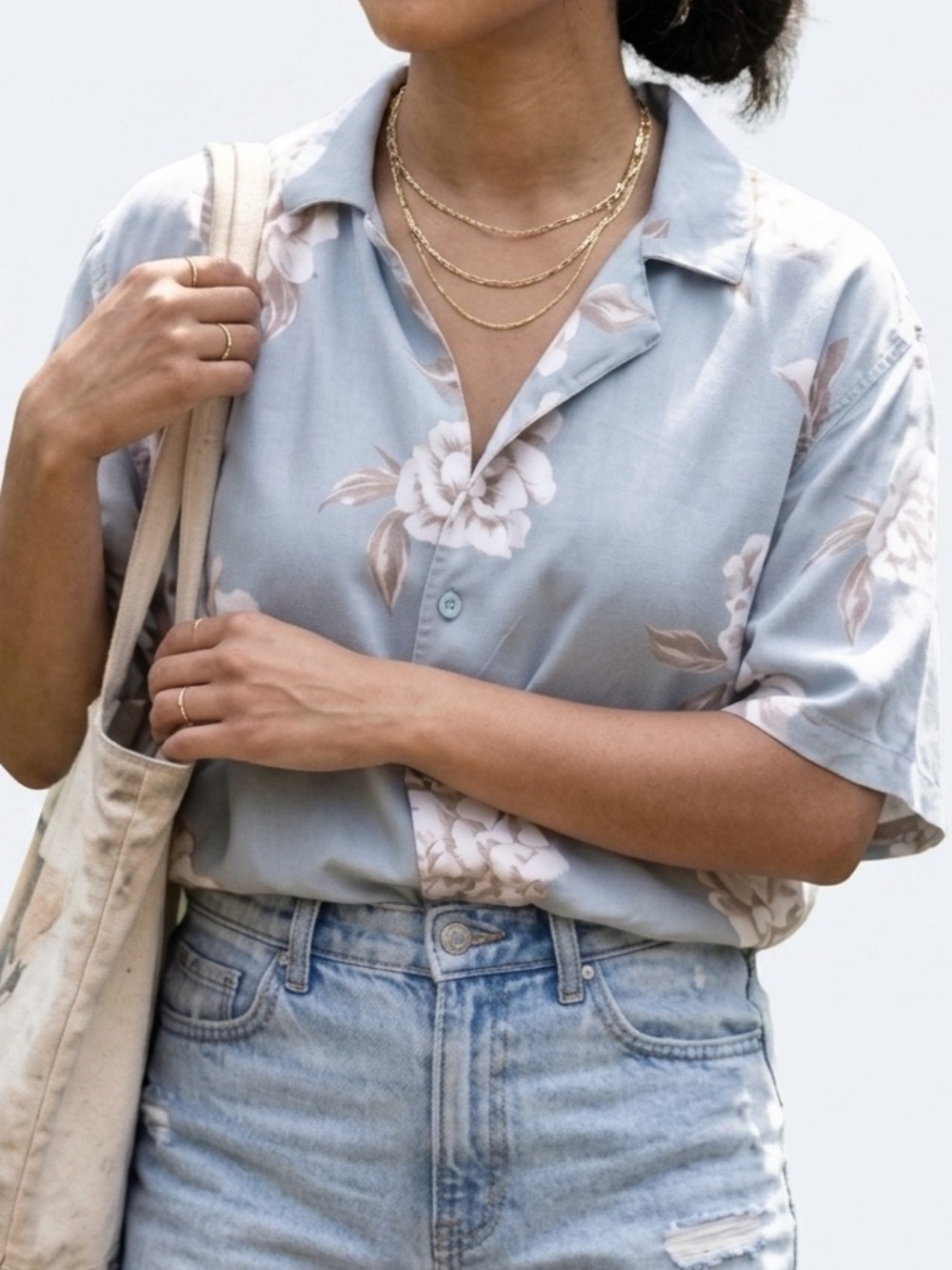 Hollister Y2K Viscose Floral Short Sleeve Button Down Normcore Boho XL blockette